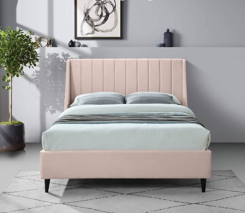 Eva Velvet Queen Bed Pink - Gate FurnitureQueen Bed