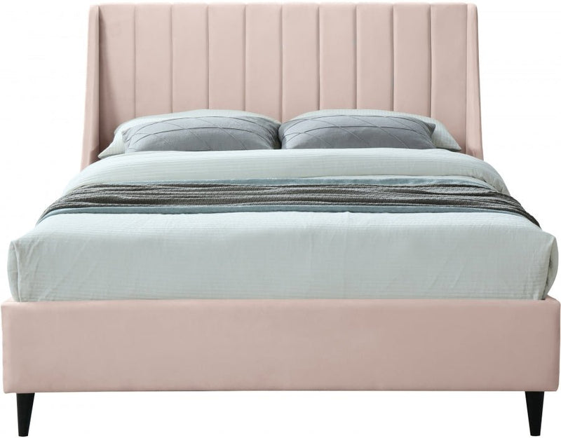 Eva Velvet Queen Bed Pink - Gate FurnitureQueen Bed