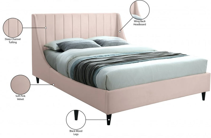Eva Velvet Queen Bed Pink - Gate FurnitureQueen Bed