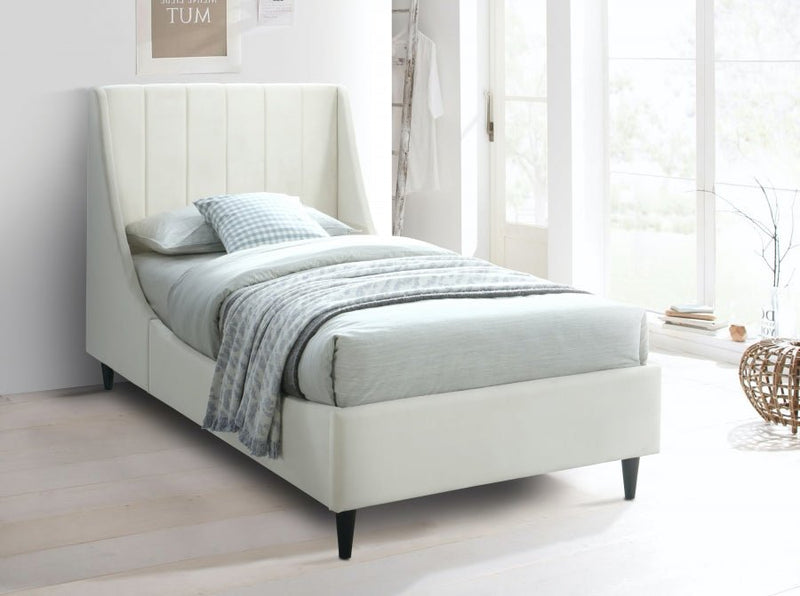 Eva Velvet Twin Bed Cream - Gate FurnitureTwin Bed