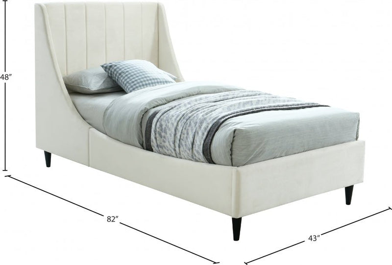 Eva Velvet Twin Bed Cream - Gate FurnitureTwin Bed