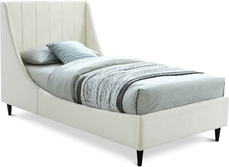 Eva Velvet Twin Bed Cream - Gate FurnitureTwin Bed