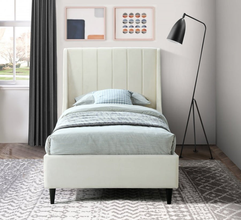 Eva Velvet Twin Bed Cream - Gate FurnitureTwin Bed
