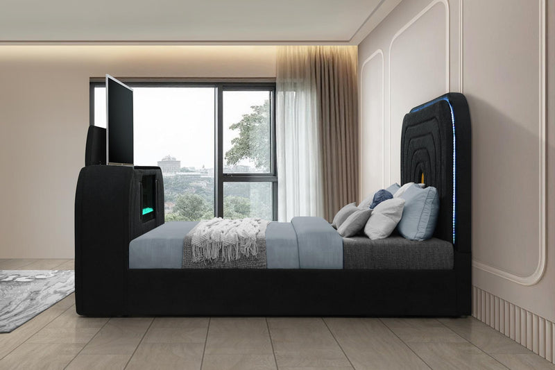 Evalyn King Bed W/ TV Stand & Fireplace (Black) - B845-King