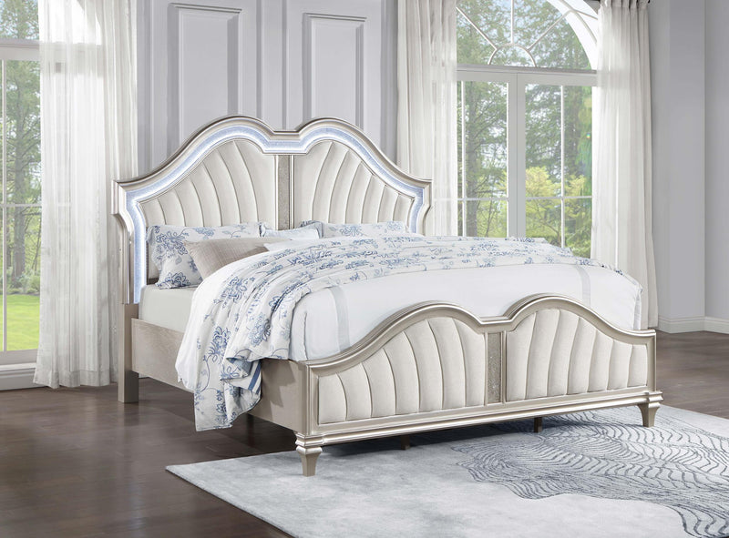 Evangeline Wood Eastern King LED Panel Bed Silver Oak - 223391KE