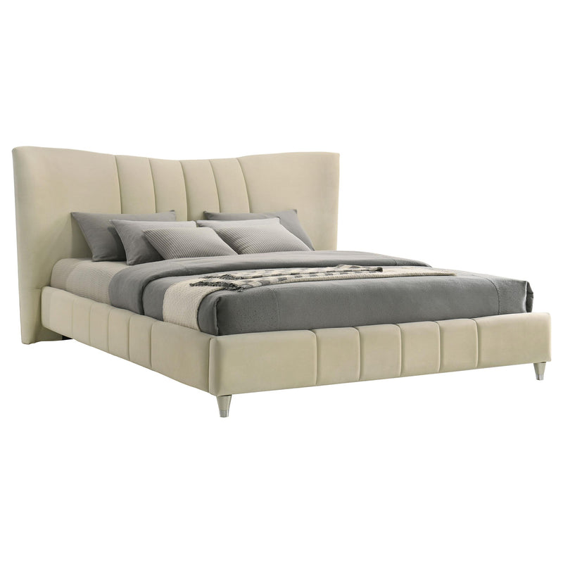 Evelyn Upholstered Eastern King Panel Platform Bed Ivory - 315956KE