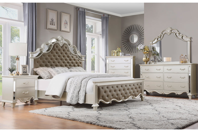 Ever Champagne Mirrored Upholstered Panel Bedroom Set - Gate FurnitureBedroom Set