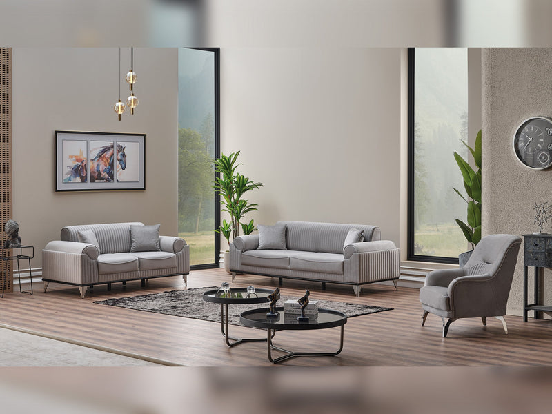 Everest 3-pieces (Sofa & Loveseat & Chair) Livingroom Set Light Grey in Light Grey - 101-EVE-LUP18-321