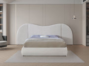 Everest Boucle Fabric King Bed (3 Boxes) Cream - Gate FurnitureKing Bed