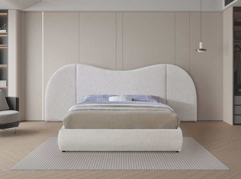 Everest Boucle Fabric King Bed (3 Boxes) Cream - Gate FurnitureKing Bed