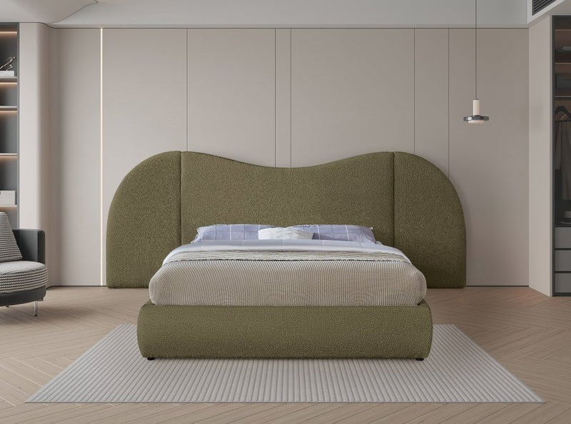Everest Boucle Fabric King Bed (3 Boxes) Olive - Gate FurnitureKing Bed