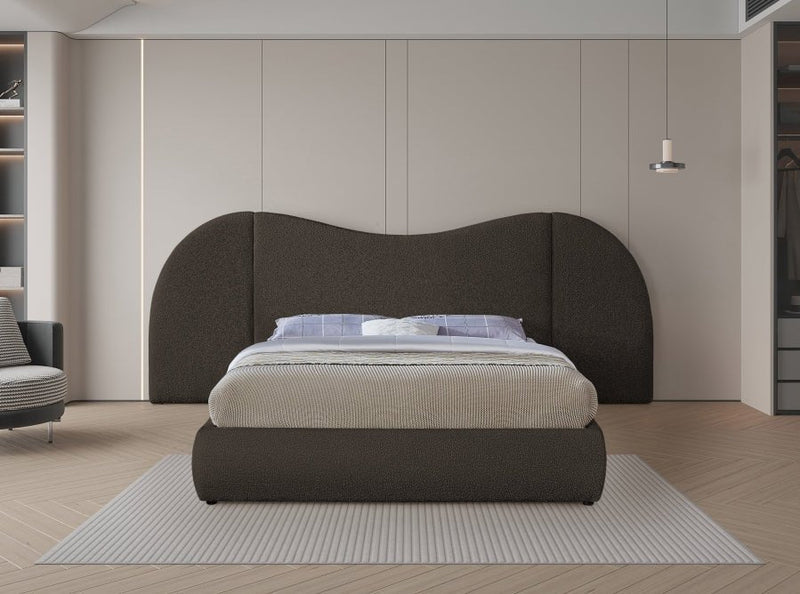 Everest Boucle Fabric Queen Bed (3 Boxes) Brown - Gate FurnitureQueen Bed