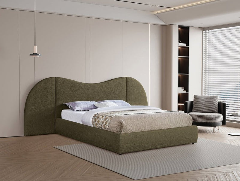 Everest Boucle Fabric Queen Bed (3 Boxes) Olive - Gate FurnitureQueen Bed