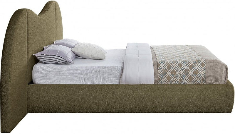 Everest Boucle Fabric Queen Bed (3 Boxes) Olive - Gate FurnitureQueen Bed