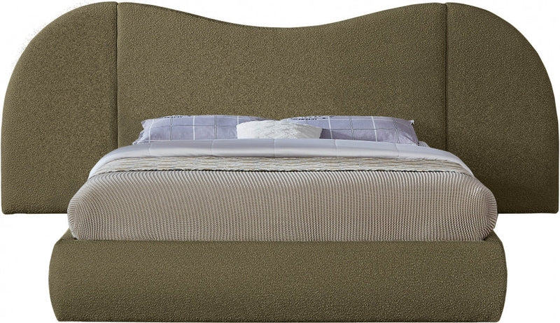 Everest Boucle Fabric Queen Bed (3 Boxes) Olive - Gate FurnitureQueen Bed