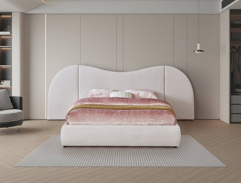 Everest Linen Textured Fabric King Bed (3 Boxes) Cream - Gate FurnitureKing Bed