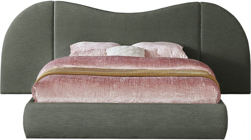 Everest Linen Textured Fabric King Bed (3 Boxes) Olive - Gate FurnitureKing Bed