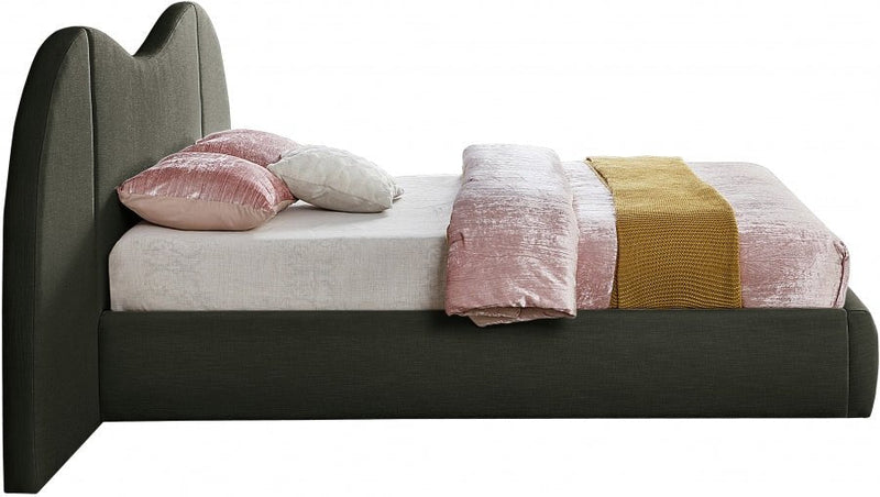 Everest Linen Textured Fabric King Bed (3 Boxes) Olive - Gate FurnitureKing Bed