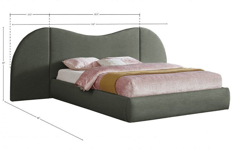 Everest Linen Textured Fabric King Bed (3 Boxes) Olive - Gate FurnitureKing Bed