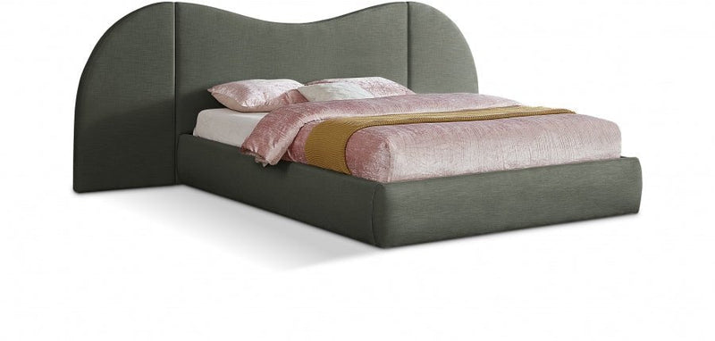 Everest Linen Textured Fabric King Bed (3 Boxes) Olive - Gate FurnitureKing Bed