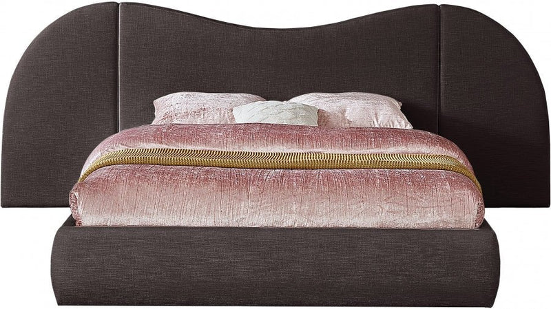 Everest Linen Textured Fabric Queen Bed (3 Boxes) Brown - Gate FurnitureQueen Bed