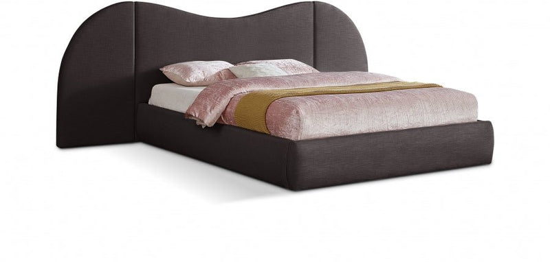 Everest Linen Textured Fabric Queen Bed (3 Boxes) Brown - Gate FurnitureQueen Bed