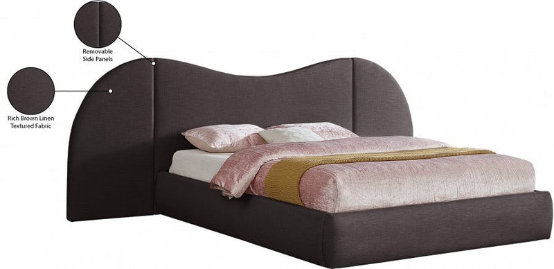 Everest Linen Textured Fabric Queen Bed (3 Boxes) Brown - Gate FurnitureQueen Bed