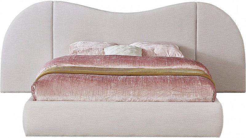 Everest Linen Textured Fabric Queen Bed (3 Boxes) Cream - Gate FurnitureQueen Bed