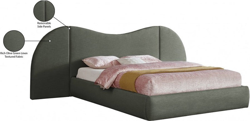 Everest Linen Textured Fabric Queen Bed (3 Boxes) Olive - Gate FurnitureQueen Bed