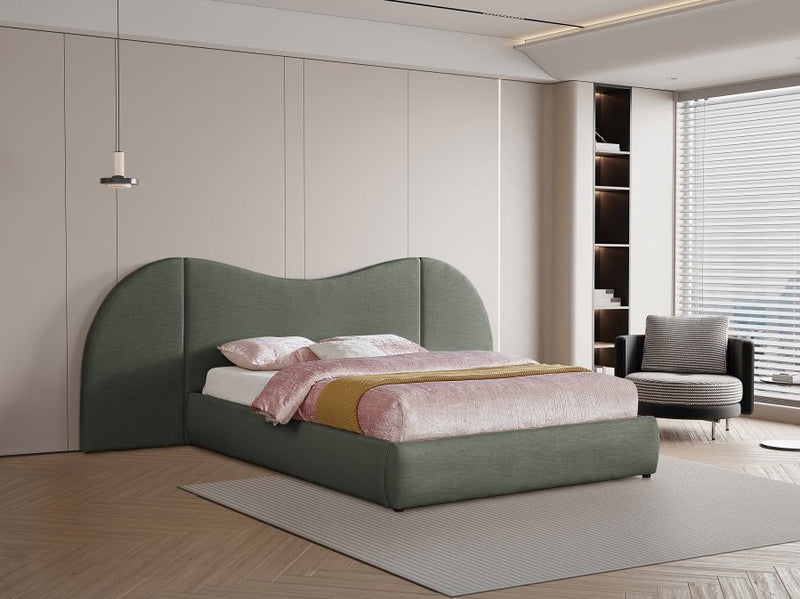 Everest Linen Textured Fabric Queen Bed (3 Boxes) Olive - Gate FurnitureQueen Bed