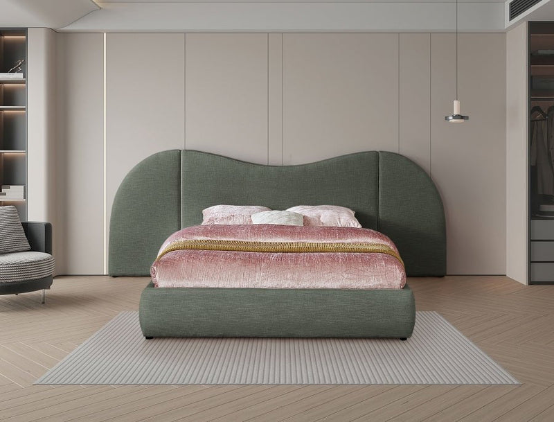Everest Linen Textured Fabric Queen Bed (3 Boxes) Olive - Gate FurnitureQueen Bed