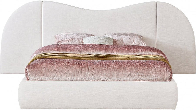 Everest Linen Textured Fabric Queen Bed (3 Boxes) White - Gate FurnitureQueen Bed