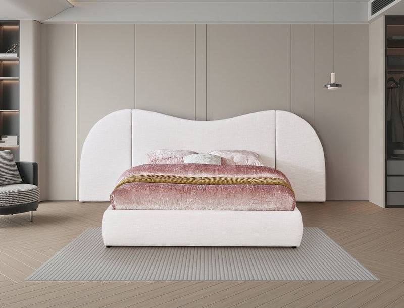 Everest Linen Textured Fabric Queen Bed (3 Boxes) White - Gate FurnitureQueen Bed