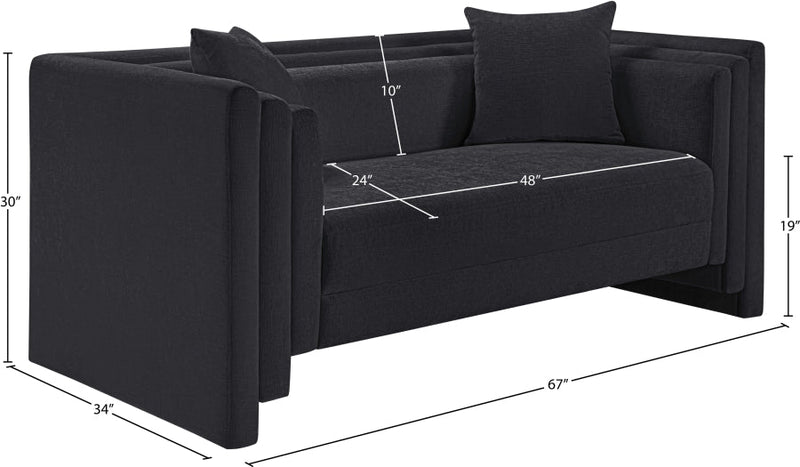 Everett 67" Chenille Fabric Upholstered Loveseat in Black - 44068Black-L
