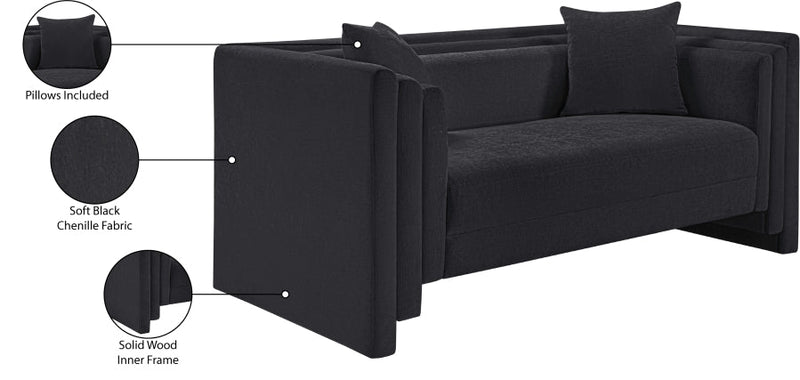Everett 67" Chenille Fabric Upholstered Loveseat in Black - 44068Black-L