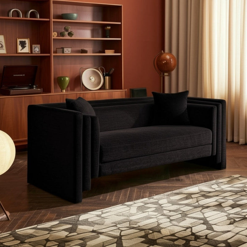 Everett 67" Chenille Fabric Upholstered Loveseat in Black - 44068Black-L