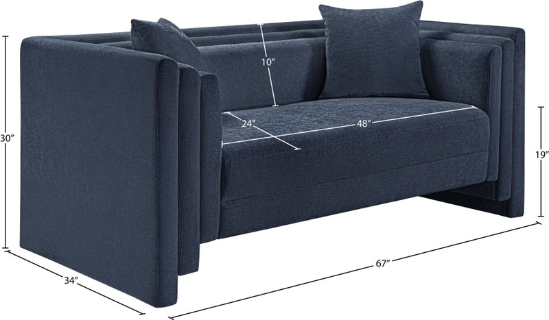 Everett 67" Chenille Fabric Upholstered Loveseat in Blue - 44068Navy-L