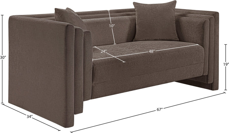 Everett 67" Chenille Fabric Upholstered Loveseat in Brown - 44068Brown-L
