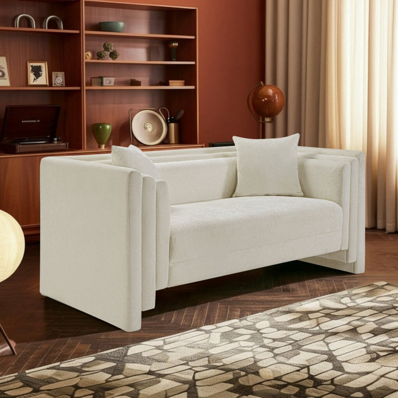 Everett 67" Chenille Fabric Upholstered Loveseat in Cream - 44068Cream-L
