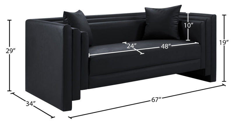 Everett 67" Vegan Leather Upholstered Loveseat in Black - 44067Black-L