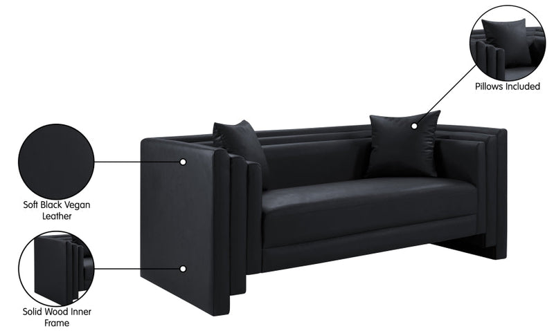 Everett 67" Vegan Leather Upholstered Loveseat in Black - 44067Black-L