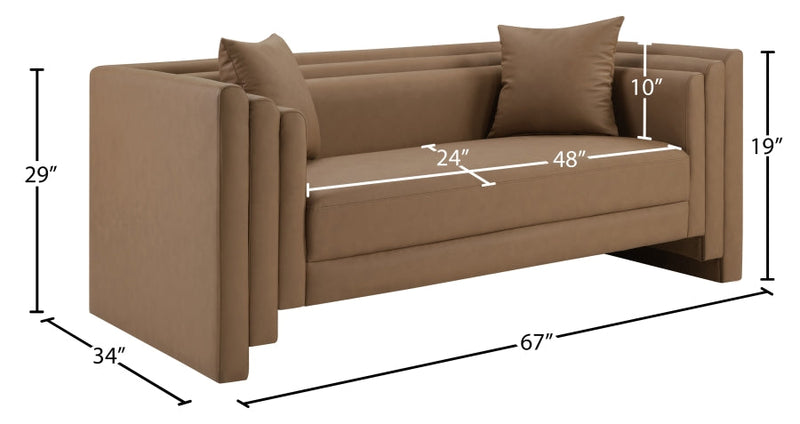 Everett 67" Vegan Leather Upholstered Loveseat in Brown - 44067Brown-L
