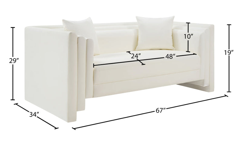 Everett 67" Vegan Leather Upholstered Loveseat in Cream - 44067Cream-L