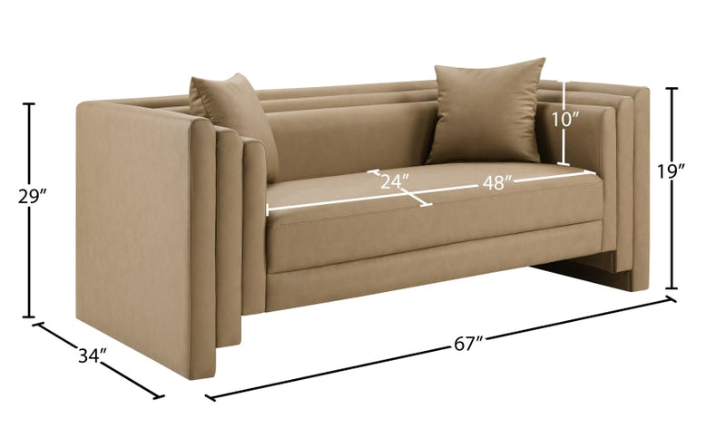 Everett 67" Vegan Leather Upholstered Loveseat in Natural - 44067Tan-L