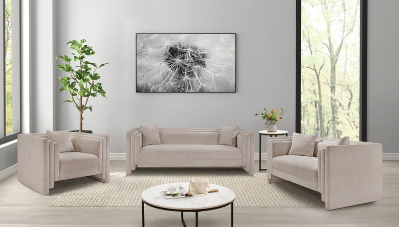 Everett 88.5" Chenille Fabric Upholstered Sofa in Beige - 44068Beige-S