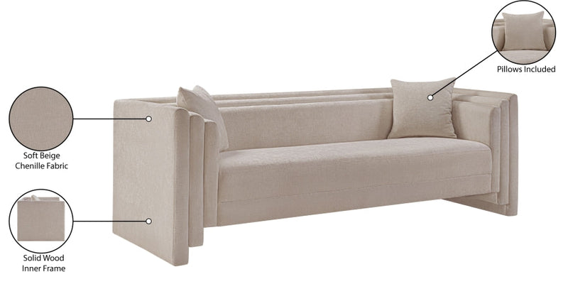 Everett 88.5" Chenille Fabric Upholstered Sofa in Beige - 44068Beige-S