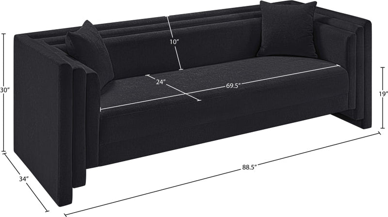 Everett 88.5" Chenille Fabric Upholstered Sofa in Black - 44068Black-S