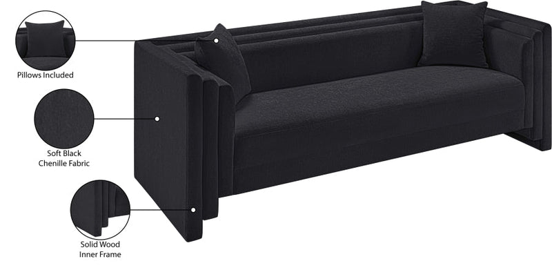 Everett 88.5" Chenille Fabric Upholstered Sofa in Black - 44068Black-S