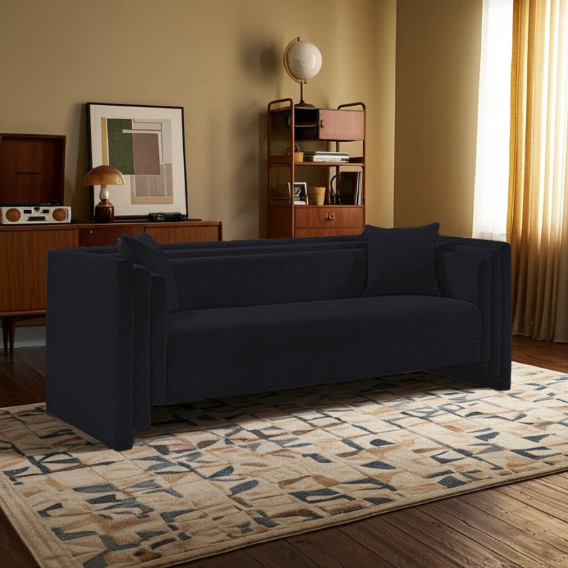 Everett 88.5" Chenille Fabric Upholstered Sofa in Black - 44068Black-S