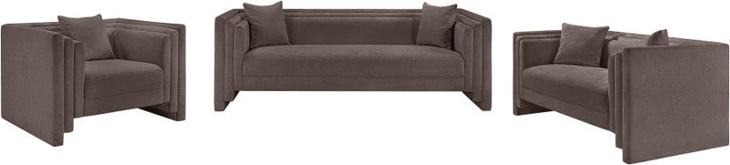 Everett 88.5" Chenille Fabric Upholstered Sofa in Brown - 44068Brown-S